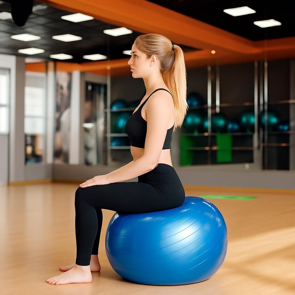 Bola de Pilates Yoga 55 cm com Bomba – Suporta até 200 kg – Látex Premium Antiestouro e Textura Antiderrapante – Pilates Yoga Academia Reabilitação e Fisioterapia
