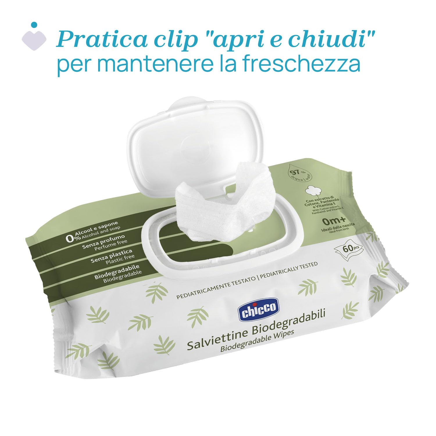 Chicco Salviette Neonato Detergenti Multiuso Biodegradabili, Senza Alcool, Adatte per Pelli Sensibili, con Fibre Naturali, Megapack da 720 Salviette, 12 Confezioni da 60 Salviettine