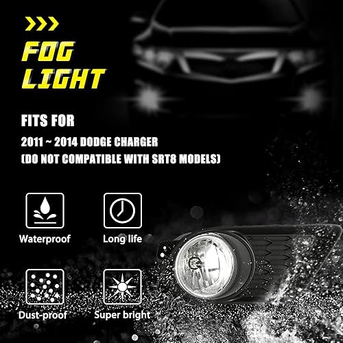 Miniatura 3 de TOPSCOPE Luces antiniebla compatibles con Dodge Charger 2011 2012 2013 2014 Lámparas antiniebla con arnés de cableado H10 12V 42W bombillas