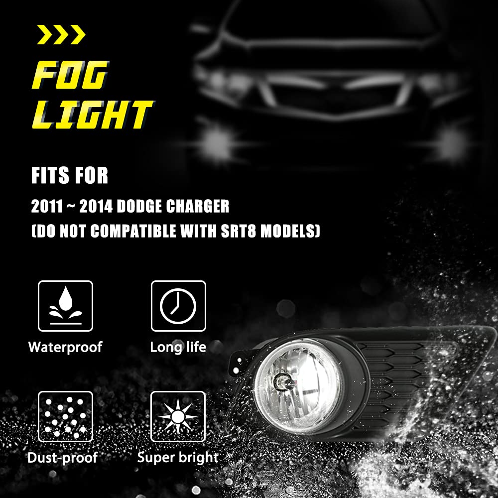 Amazon.com: TOPSCOPE Fog Lights Compatible with 2011 2012 2013 2014 Dodge  Charger Fog Lamps with Wiring Harness H10 12V 42W Halogen Bulbs Clear Lens  : Automotive