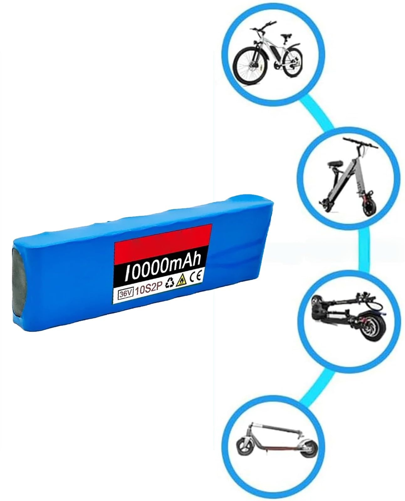 Batteria 36V 10Ah Per E-Bike E Monopattini Elettrici, Batteria Agli Ioni Di Litio Impermeabile Per Monopattini Elettrici E Go-Kart, Con Protezione BMS Integrata