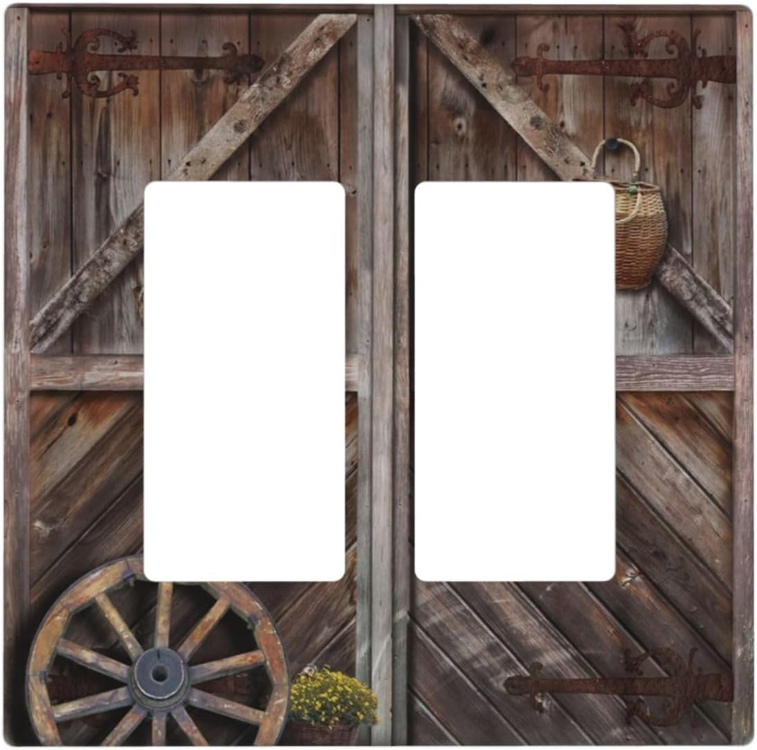 Vintage Rustic Farmhouse Brown Wood Barn Door Double Rocker/Decora ...