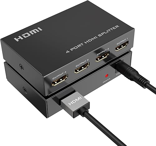 Divisor HDMI 1 en 4 salidas + cable HDMI de 5 pies, divisor para monitores duplicadosespejo solamente, divisor HDMI 1x4 4 puertos con adaptador de