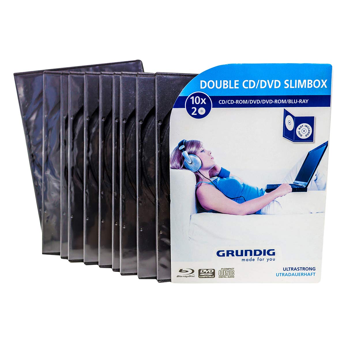 Grundig 42166764 Double Cd And Dvd Slimbox, Pack Of 10