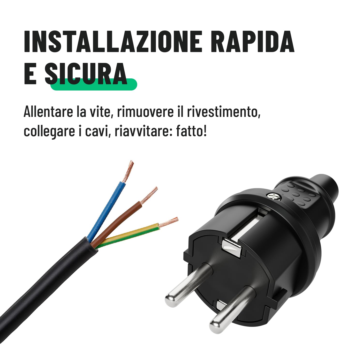 greate Spina di contatto di messa a terra, accoppiamento - Spina di contatto di messa a terra in gomma - Accoppiamento con protezione antipiega, 2 poli, 250V, 16A, 3,7kW, IP44