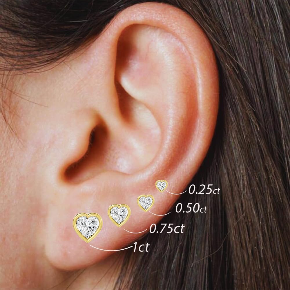 14k Gold Minimalist 0.50-2.00 CT Heart Cut Earrings | Lab Grown Diamond With Bezel Setting Studs | Simple And Dainty Jwellery For Surprise On Valentine's Day
