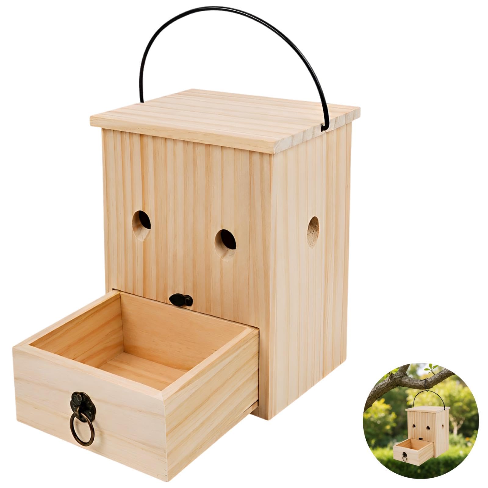 Lot de 2 pièges à guêpes en Bois, réutilisables, résistants aux intempéries, avec tiroir de Nettoyage Facile, pour Jardin, terrasse et Cour arrière