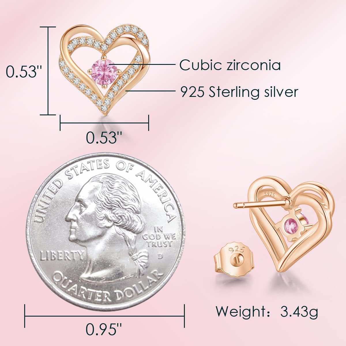 CDE Forever Love Heart Stud Earrings for Women, 925 Sterling Silver Birthstone Heart Stud Earrings Christmas Day Mother's Day Gift Anniversary Birthday Jewelry Gifts for Women Wife Her - Image 5