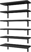 WOPITUES Black Wood Floating Shelves Set of 6 - Rustic Farmhouse Wall Mounted Storage for Bathroom, Bedroom, Living Room Decor (16.5x6 Inch)