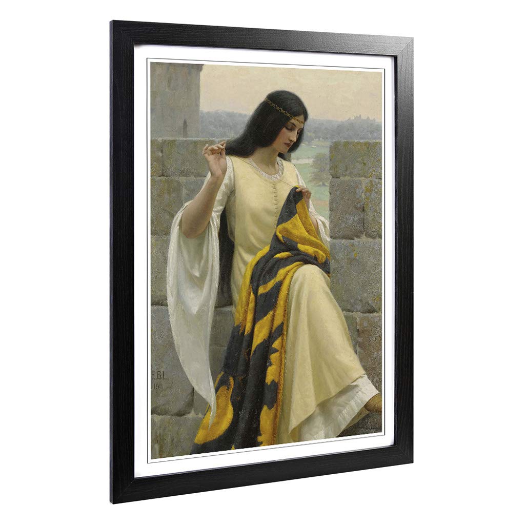 Big Box Art Framed Print of Edmund Leighton Stitching The Standard Design | Wall Art Picture | Home Decor for Kitchen, Living Room, Bedroom, Hallway, Black, A2 / 24.5x18 Inch / 62x45cm