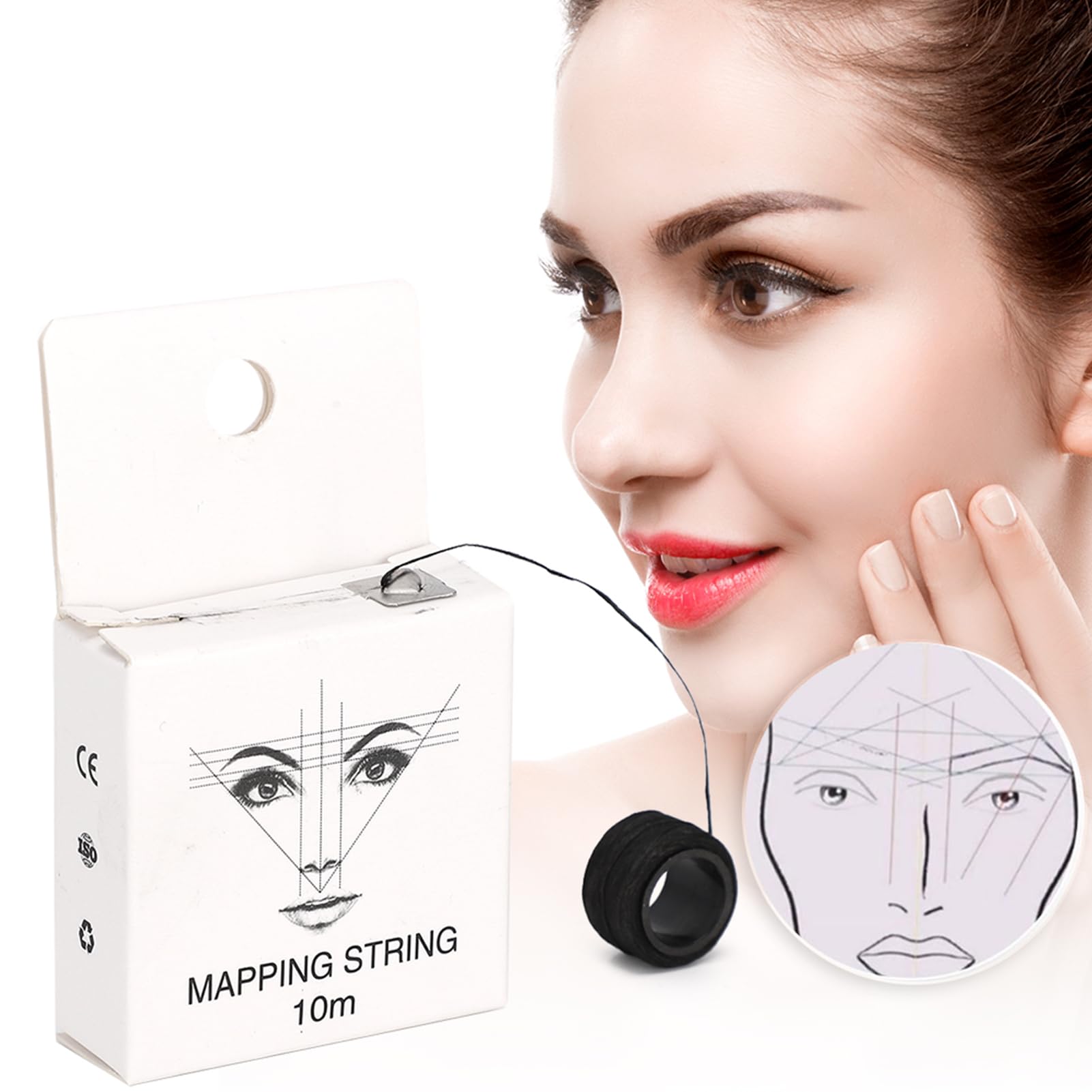 Cadena de Mapeo de Cejas, 10 M Preentintado, Hilo Marcador Para Microblading, Herramientas de Medición de Dibujo (Negro)
