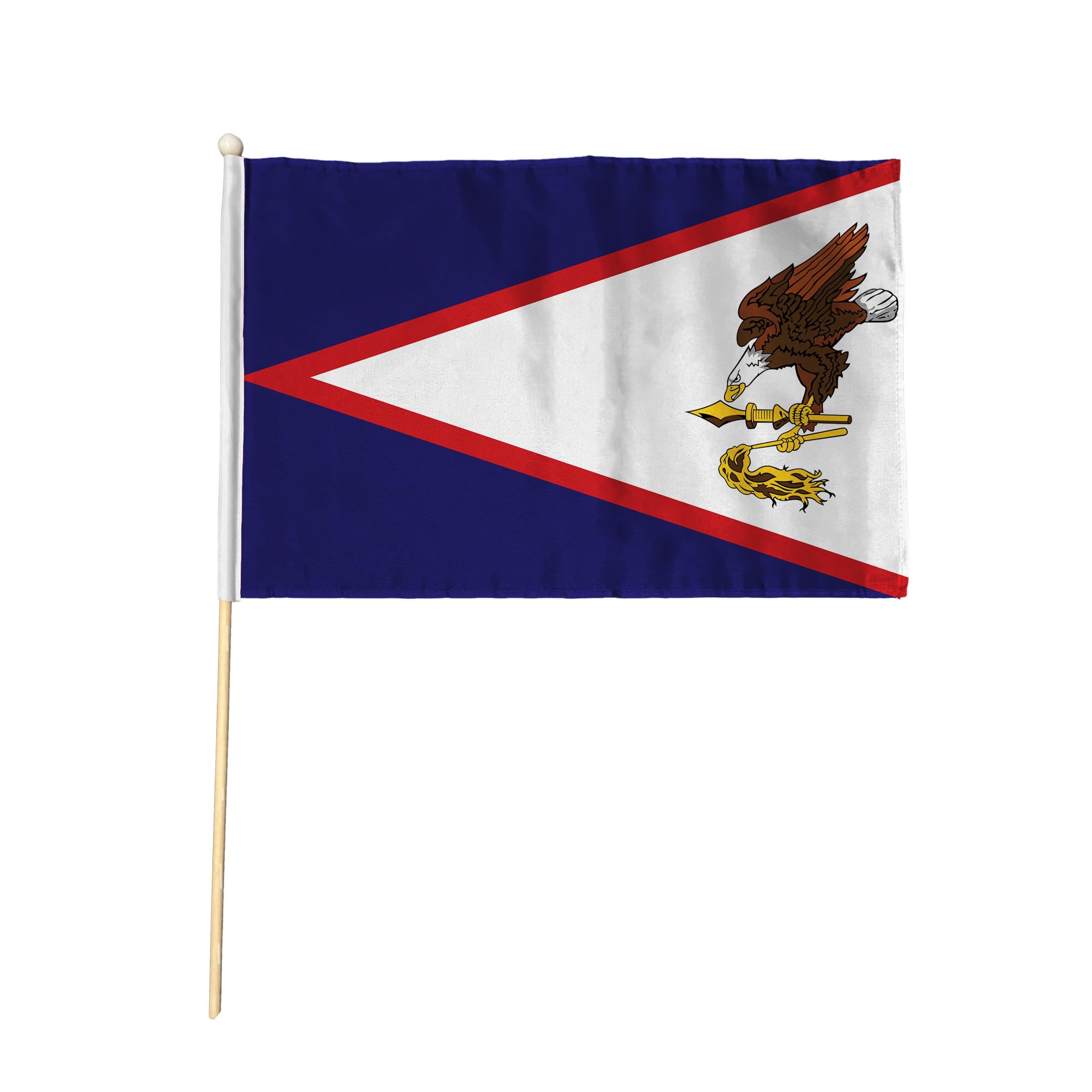 Flagtex American Samoa Pack of 12 Hand Waving Flag (9x6 Inch) - Premium Wooden Stick Hand Flag 9x6 Inch Natural Wood Pole US Territory Red White Blue Eagle Flag Events Parades