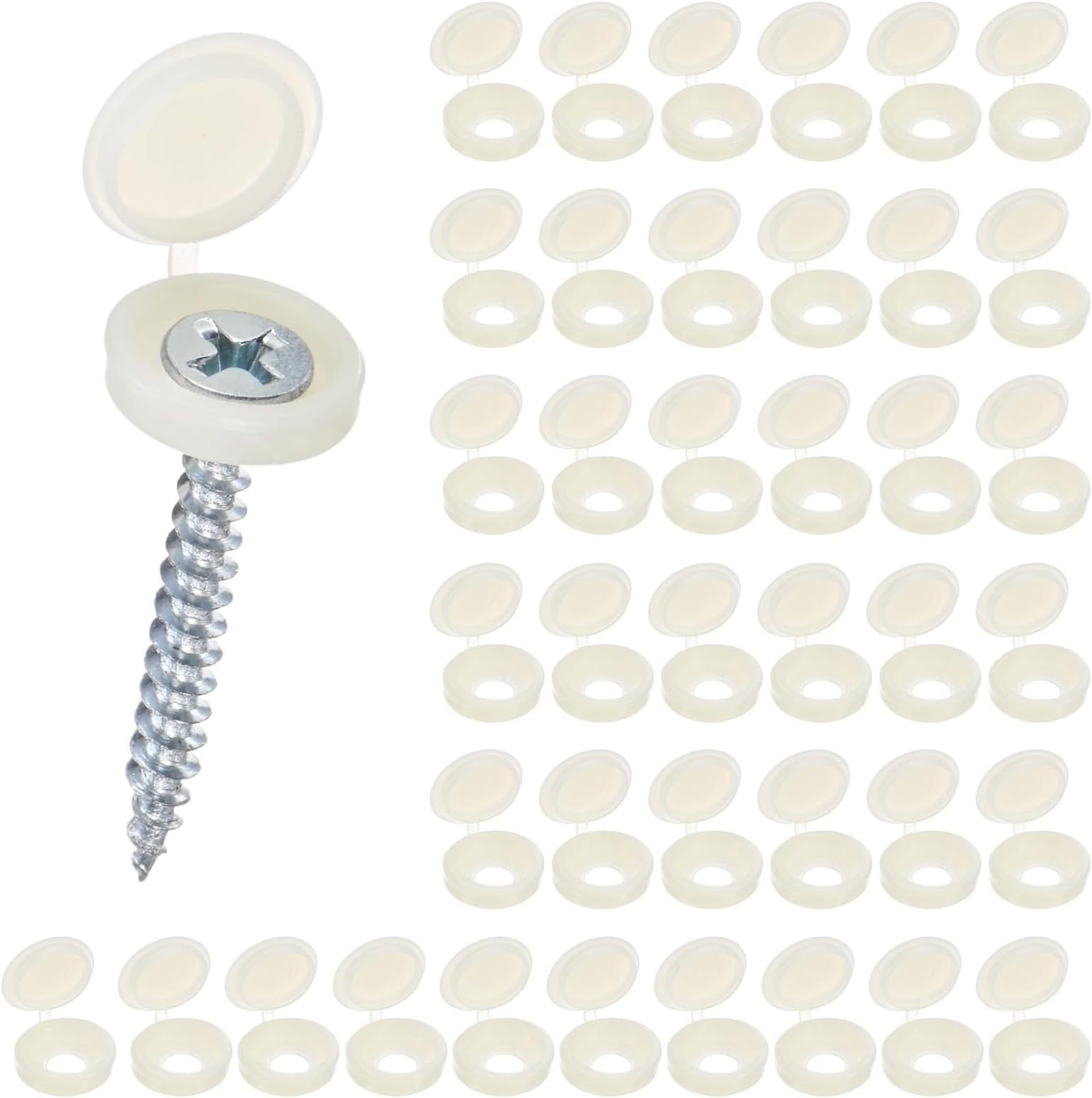 M METERXITY 200-Pack Plastic Hinged Screw Cover Caps, 5mm Shutter Screws with Caps, Fold Snap Washer Covers, Washer Flip Protection Covering M3 M4 M5 Screws Heads [Beige]