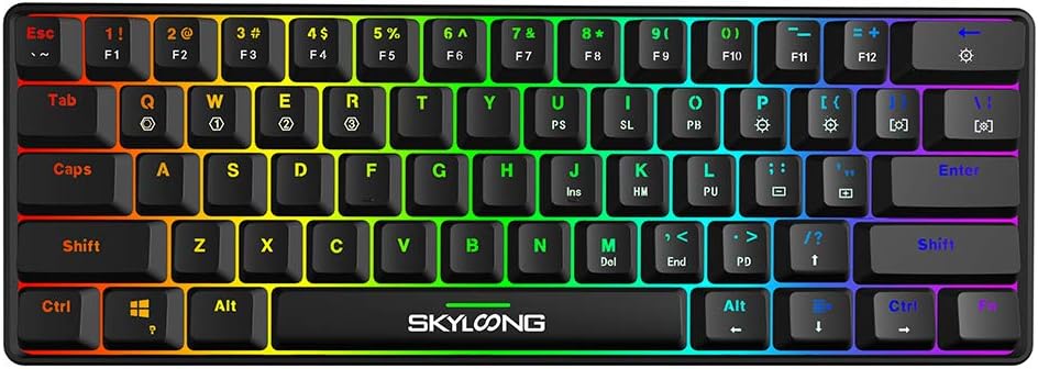 SKYLOONG GK61 SK61 60% Mechanical Gaming Keyboard (61Key Black, Gateron Optical Blue Switc)