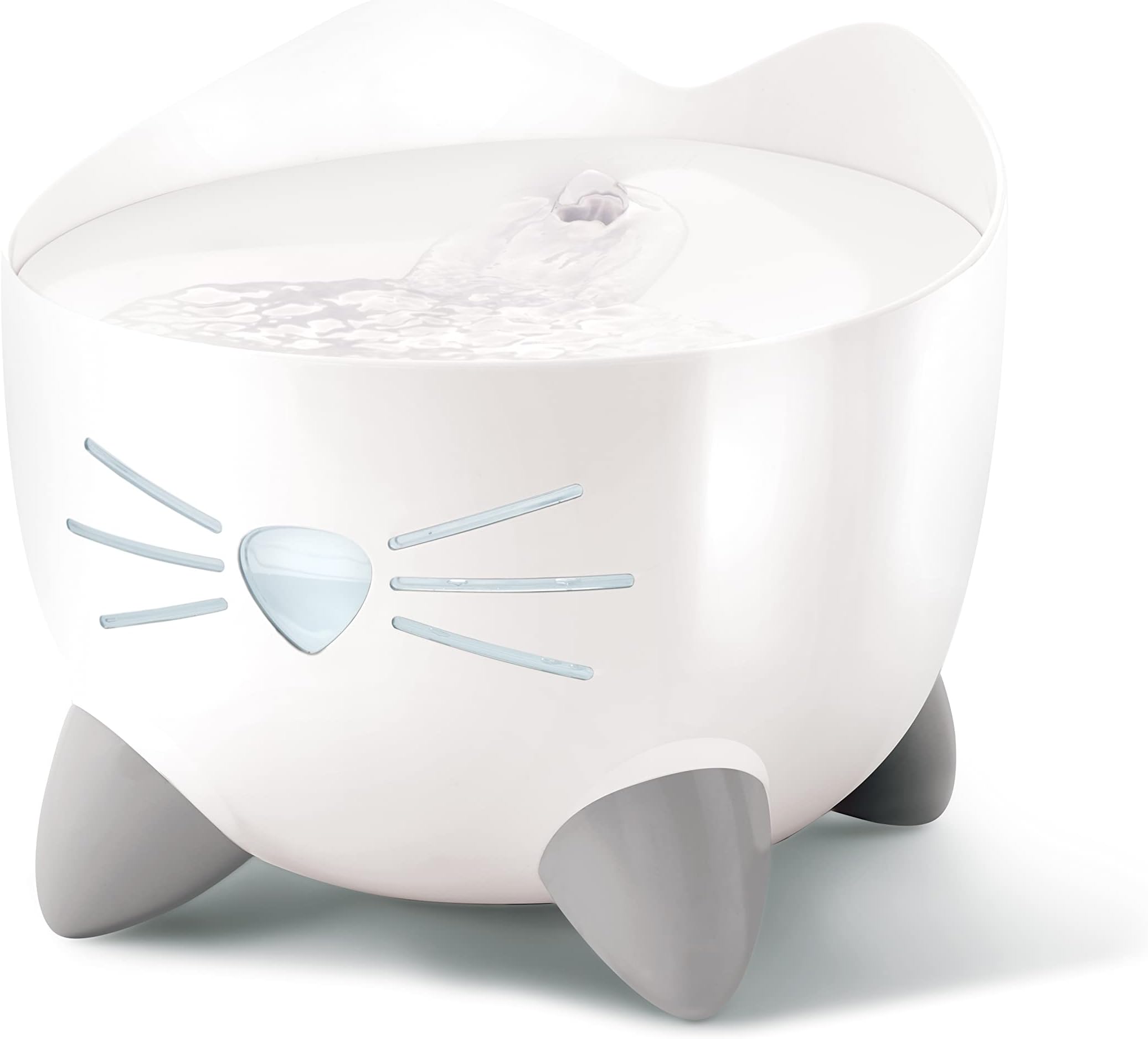 Catit PIXI Drinking Water Fountain for Cats, White, Automatic Pet Drinking Fountain with Triple Action Carbon Filter, Refill Level Window and LED Nightlight