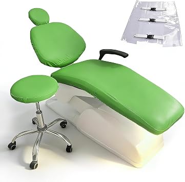 5Pcs Dental Chair Covers Set - Waterproof & Non-Slip PU Leather Elastic Full Covers with Foot, Seat, Headrest & Backrest Protectors for Dental Clinic ChairsGreen