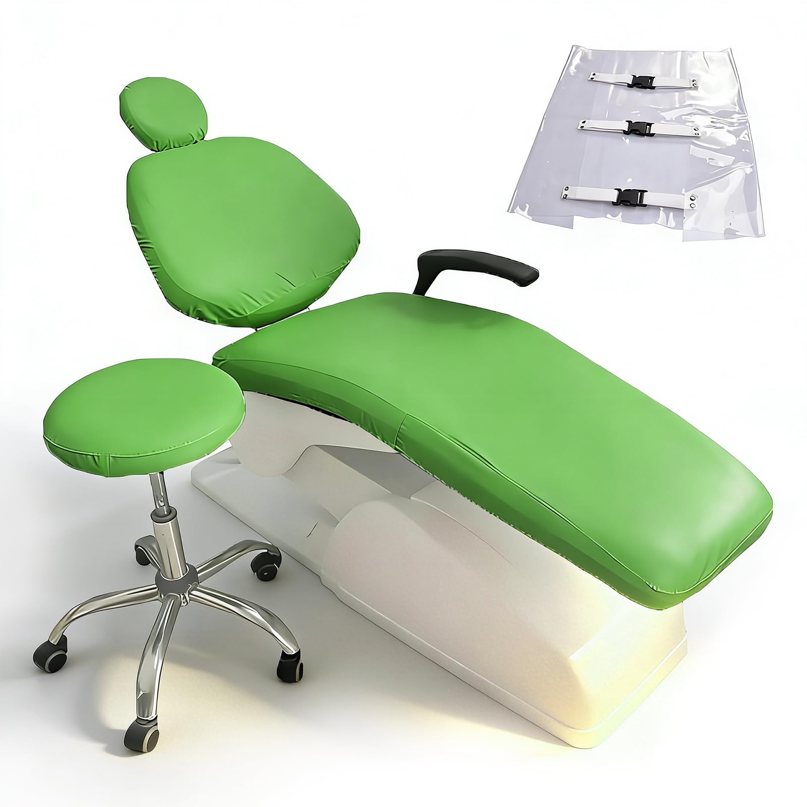 buyzg Dental Chair Covers,5Pcs/Set Dental PU Leather Unit,Waterproof PU Leather Protective Dental Full Chair Covers Composite Film Waterproof Material Washable(green)