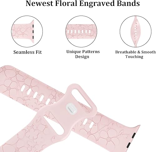 Miniatura 3 de QCKANLJ Correa con grabado floral para Apple Watch Band de 1.496 in 1.575 in 1.614 in 1.654 in 1.732 in 1.772 in 1.929 in para mujer, correas de