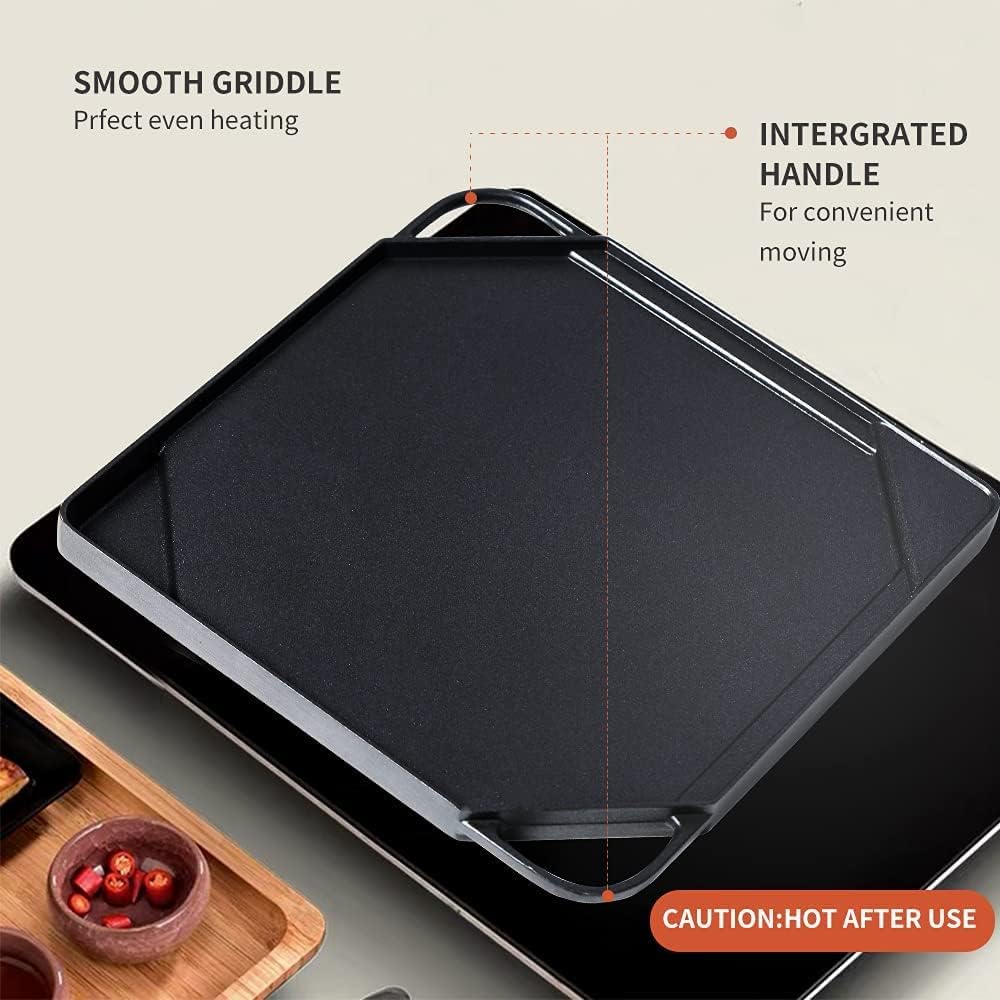 Xiaozan GriddlesGrill, Reversible Non-Stick Coating Family Griddle Grill Pan with Grip Handle and Grease Trap, 11 x 11 Cast Aluminum, Black: Home & Kitchen