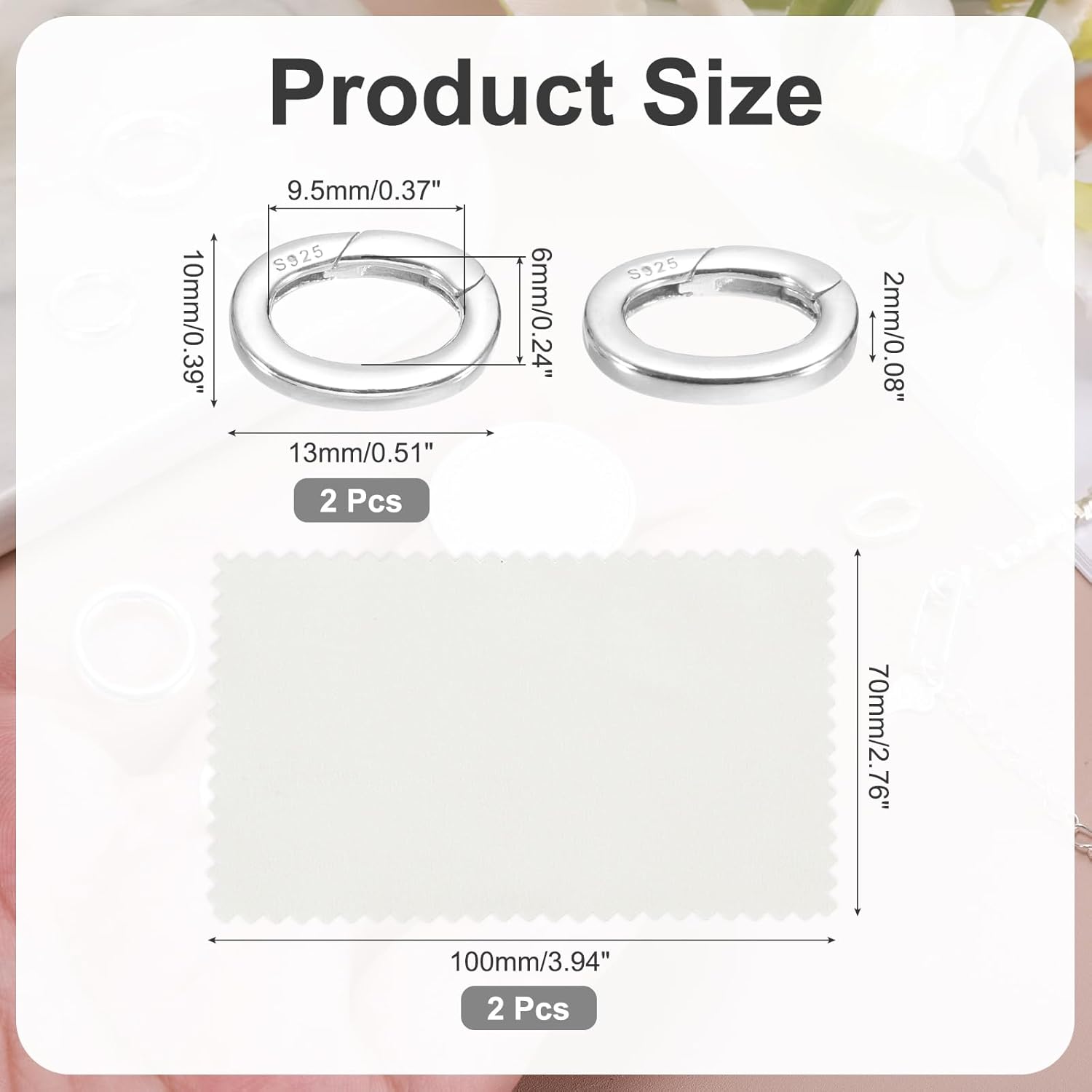 PATIKIL 13x10mm 925 Sterling Silver Spring Gate Rings, 2Pcs Oval Spring Clasps Necklace Enhancer Shortener Closures Connector for Jewelry Making Necklaces DIY, Silver Tone - Image 2