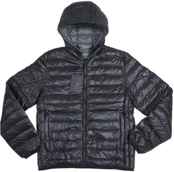 Amazon アウトレット プラダ ダウンジャケット Sgh032 Prada メンズ ジップアップ フード付き Nero Acciaio ナイロン ブラック ブルーグレー サイズ48 並行輸入品 コート ジャケット 通販