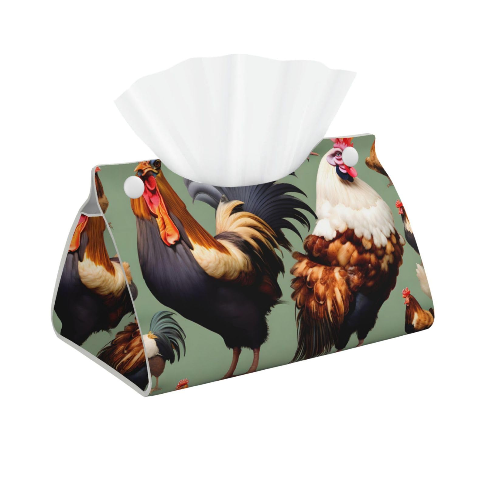 Rooster and Chicken Long Leather Tissue Box Cover-Waterproof PU Leather Tissue Holder for Bathroom, Decorative Rectangular Tissue Case