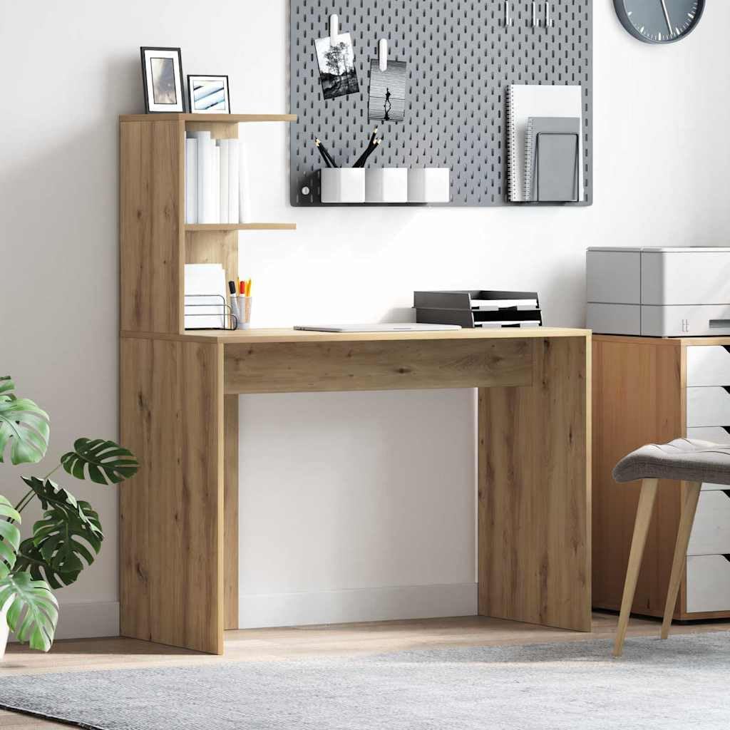 Scrivania Artisan in legno di quercia 102 x 50 x 124 cm con ripiano e vano portaoggetti, ergonomica per home office e ufficio, salvaspazio, ideale come scrivania per computer o segretario