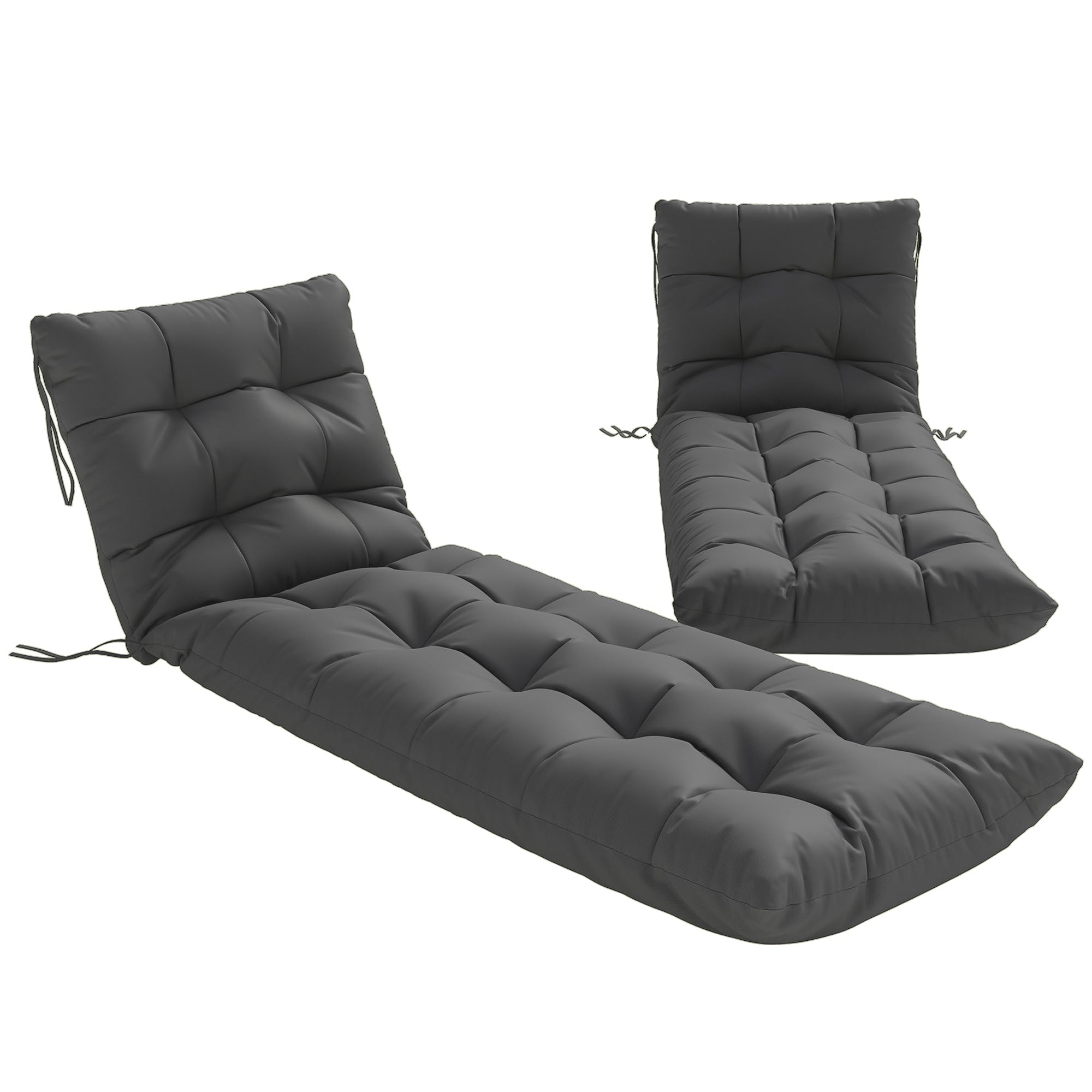Outsunny Juego de 2 Cojines para Tumbonas, 180x55 cm, Cojines para Tumbonas de Exterior Gruesas, UPF30+, Almohadillas de Repuesto para Tumbonas con 4 Cintas, Gris Oscuro