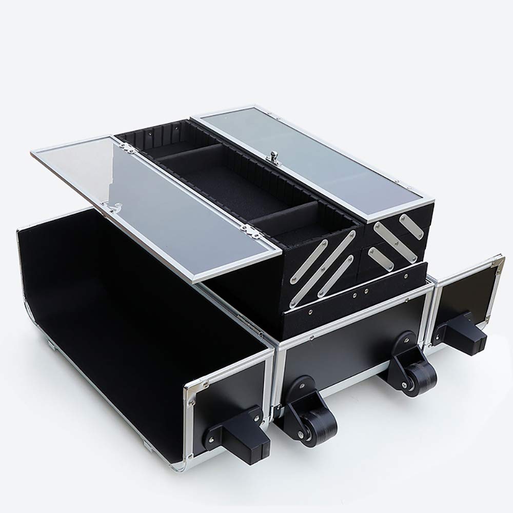 AMhuui Rolling Makeup Train Cases, Trolley Cosmetic Organizer Box with Transparent Cover,Durable Handle