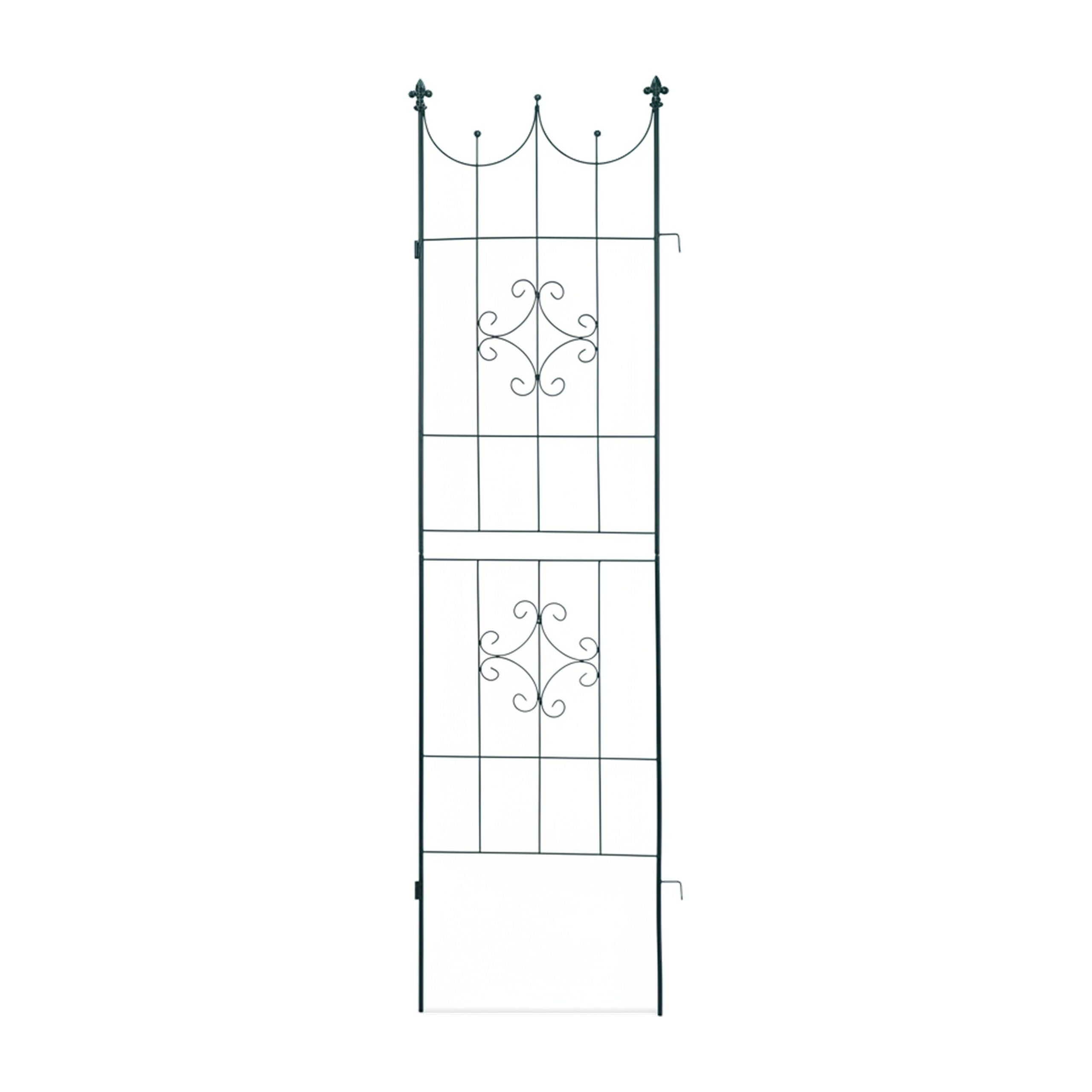 Relaxdays Rankgitter 2er Set, Metall, 180 x 50 cm, Rankhilfe Garten, Vintage, verzierte Spitze, zum Stecken, dunkelgrün, Design C