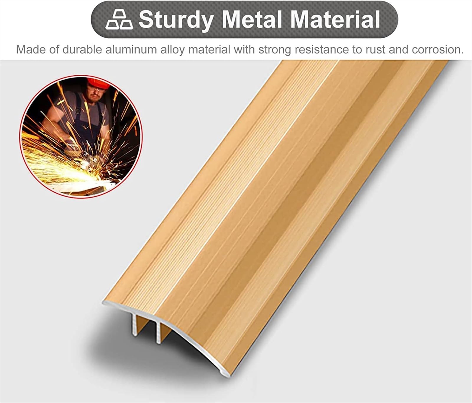 Profilo di Transizione, Striscia di Soglia, Tappeto for pavimento in laminato, bordo antiscivolo, garage di casa, portico anteriore/posteriore, riduttore ad arco con scanalatura(Gold)