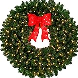 4 Foot (48 inch) Incandescent Christmas Wreath with Prelit Red Bow - 200 UL Certified Lights - Commercial Grade - Indoor - Outdoor - ACWreaths