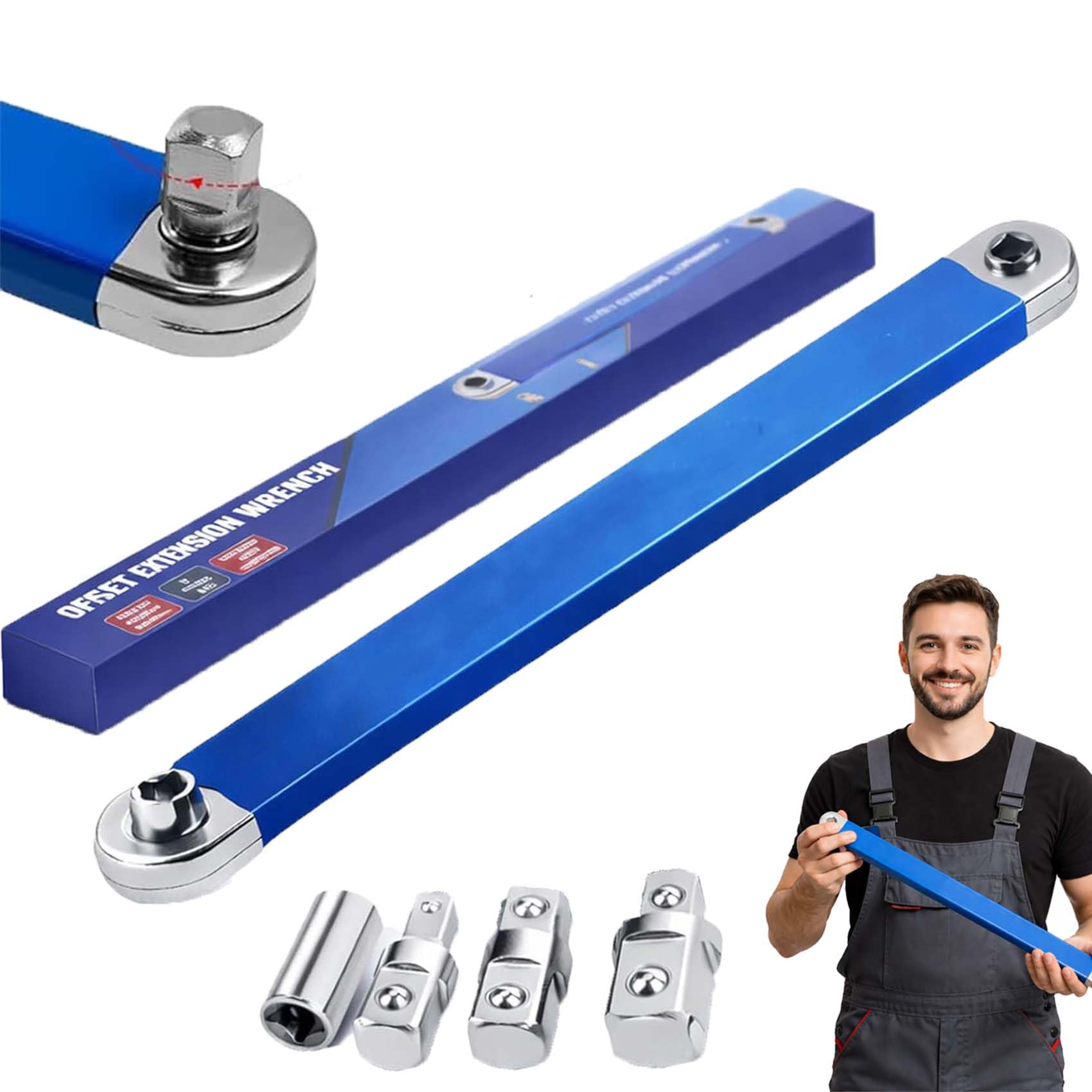 DZ'HUE Schraubwerk -Offset Schlussel, 39 m (15 Inch) Ratchet Extension With Chain Drive, Includes 1/4 Inch, 3/8 Inch & 1/2 Inch Adapter Torque For Versteckte Schraube In The Car Engine (1pcs)