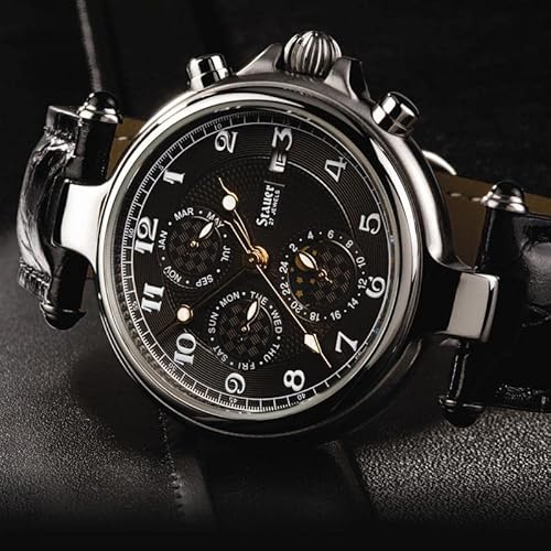 Stauer Noire Automatic Watch For Men – Vintage Style Black Watch – Genuine Crocodile-Embossed Leather Watch Bands – Stainless Steel Watch Case – Luxury Gift For Men #TOP5