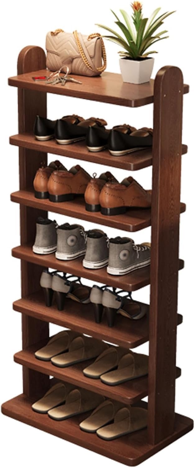Tall Narrow Oak Shoe Rack 5/6/7 Tier, Space Saving Corner Shoe Organizer, Entryway Hallway Garage Shoe Storage Shelf for Small Spaces (7tier, 52cm)