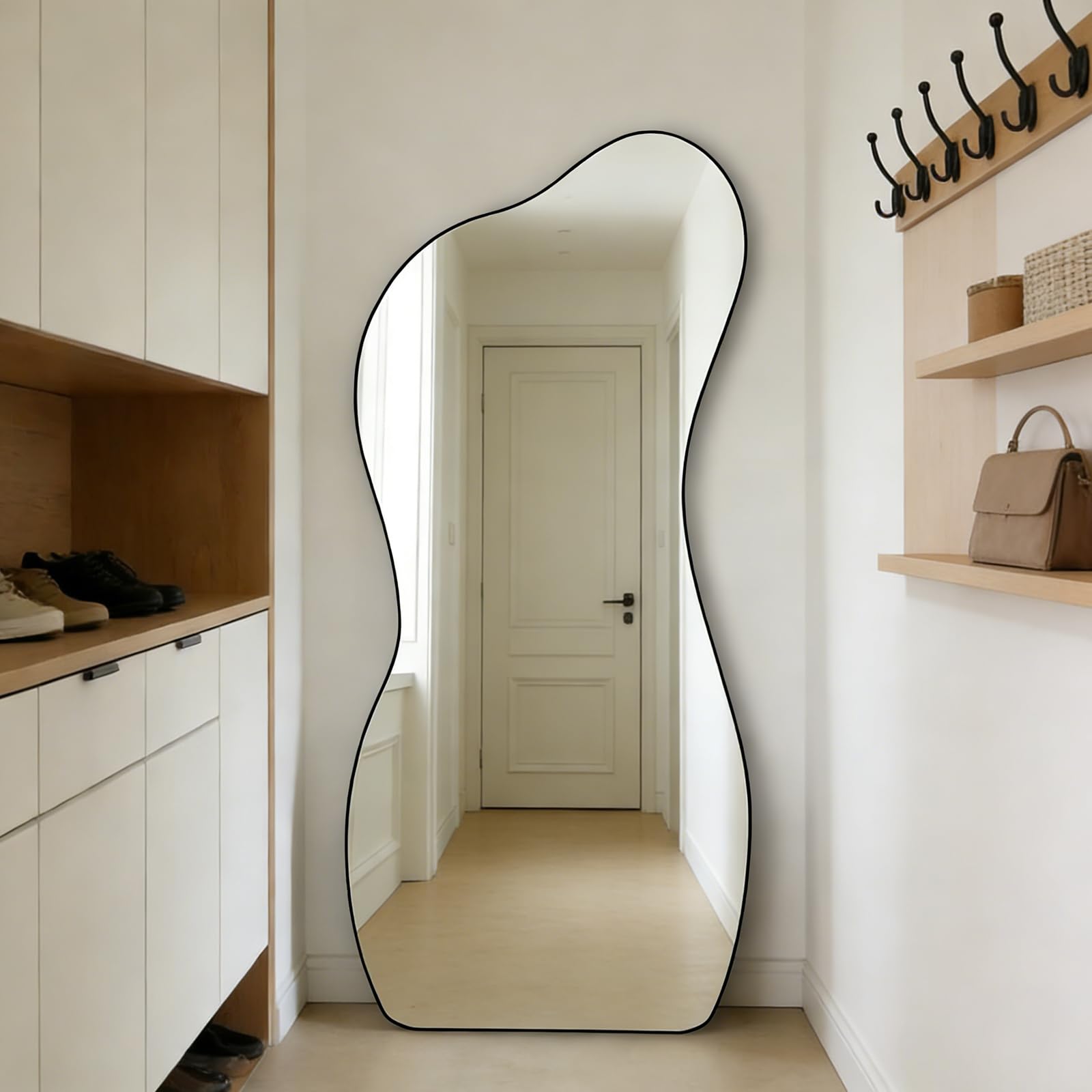 POZINO Irregular Frameless Mirror, 47.2"x22" Asymmetrical Wall Mirror, Modern Abstract Mirrors, Odd Shaped Mirrors for Living Room Bathroom Bedroom Entryway Hallway