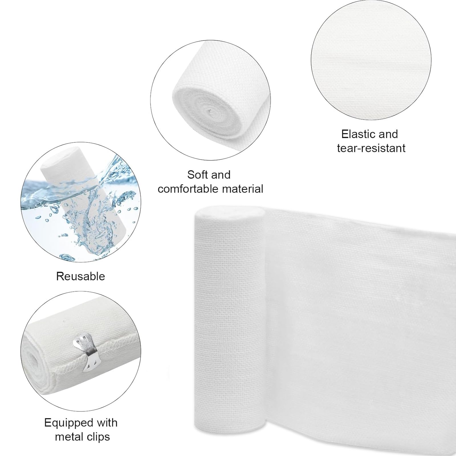 6 Piezas Rollo De Venda Elástica, Envoltura de Venda EláStica Rollo de Envoltura de CompresióN con Clips MetáLicos Adicionales para Soporte de Tobillo (7.5/10 Cm)