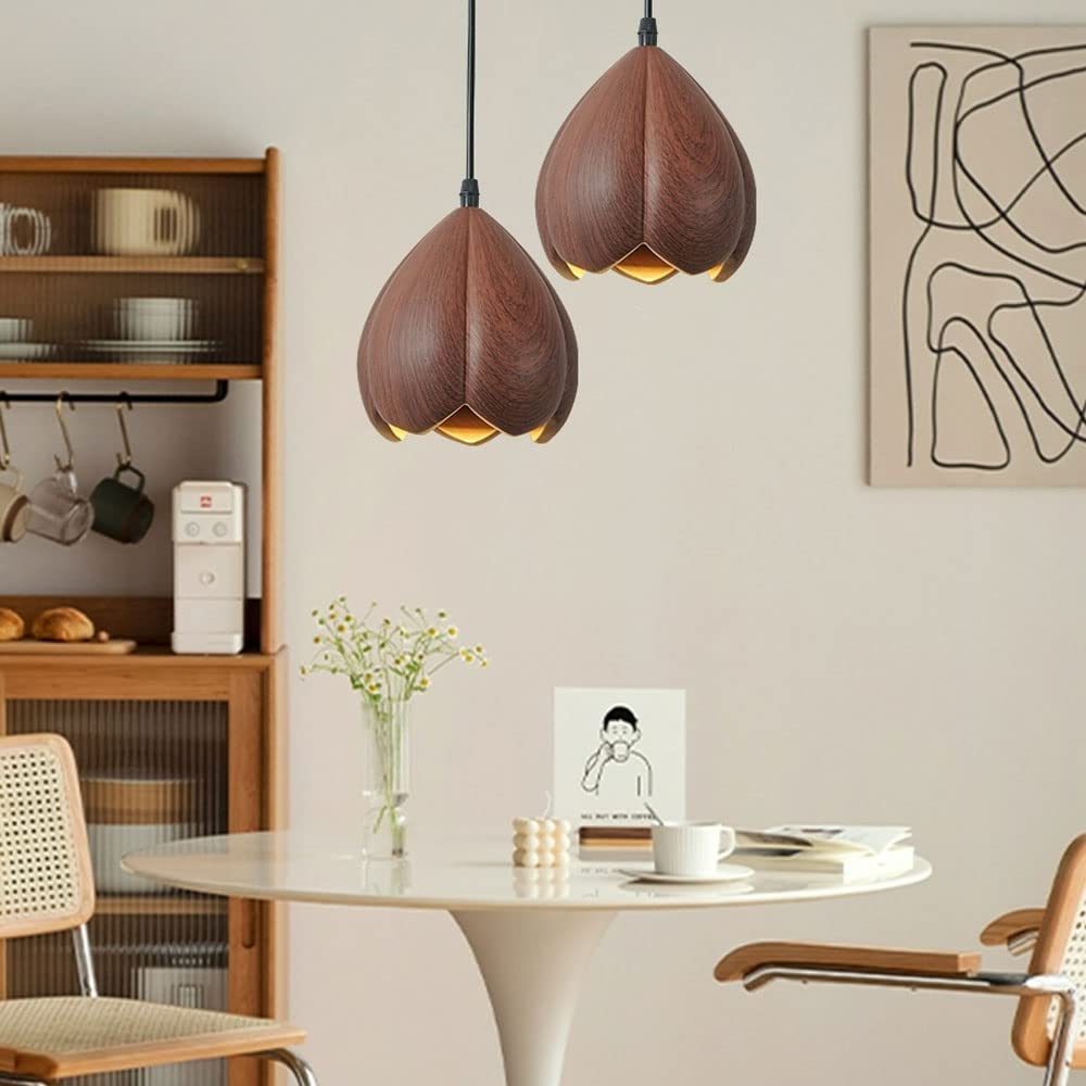 Lampy Wiszące W Stylu Rustykalnym, Rustykalna Drewniana Sufitowa, Wisząca Z Małym Płatkiem Kwiatu Do Zlewu Kuchennego Na Wyspie, Zabytkowy Żyrandol Do Jadalni/Restauracji/Pączek Kwiatu