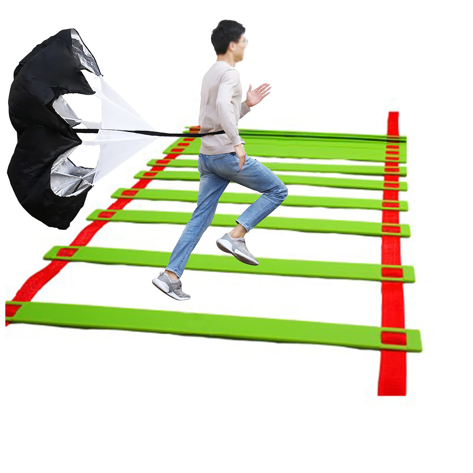 Resistencia Paracaídas Conjunto De Entrenamiento Deportivo Y Físico, Incluye Escalera De Agilidad Ajustable - Herramienta De Entrenamiento De Resistencia, Para Entrenamiento Físico De Potenci(Size:8M)
