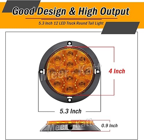 Miniatura 3 de Meerkatt Paquete de 6 4 pulgadas, 4 pulgadas, color rojo y 2 blanco, luz redonda, freno trasero, remolque, camión, tractor, cabina de 12 V CC GK12