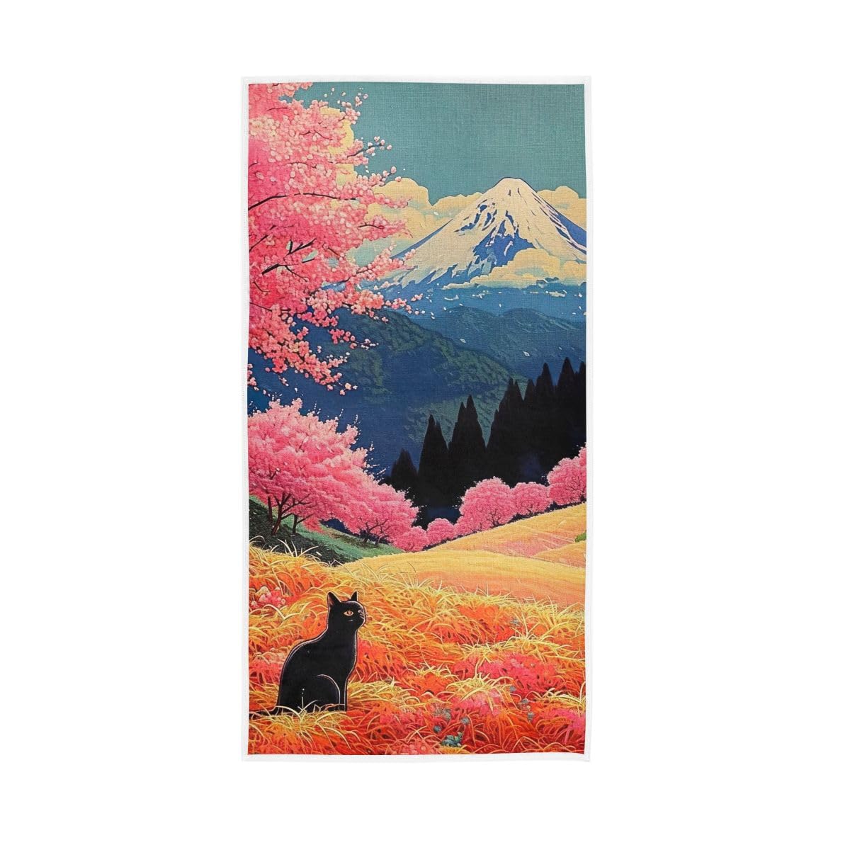 LSRCPD Pink Cherry Trees and Cat Decorative Hand Towels for Bathroom, Hand Towel for Bathroom, Travel, Camp, Hotel, Spa 15 x 30 Inches