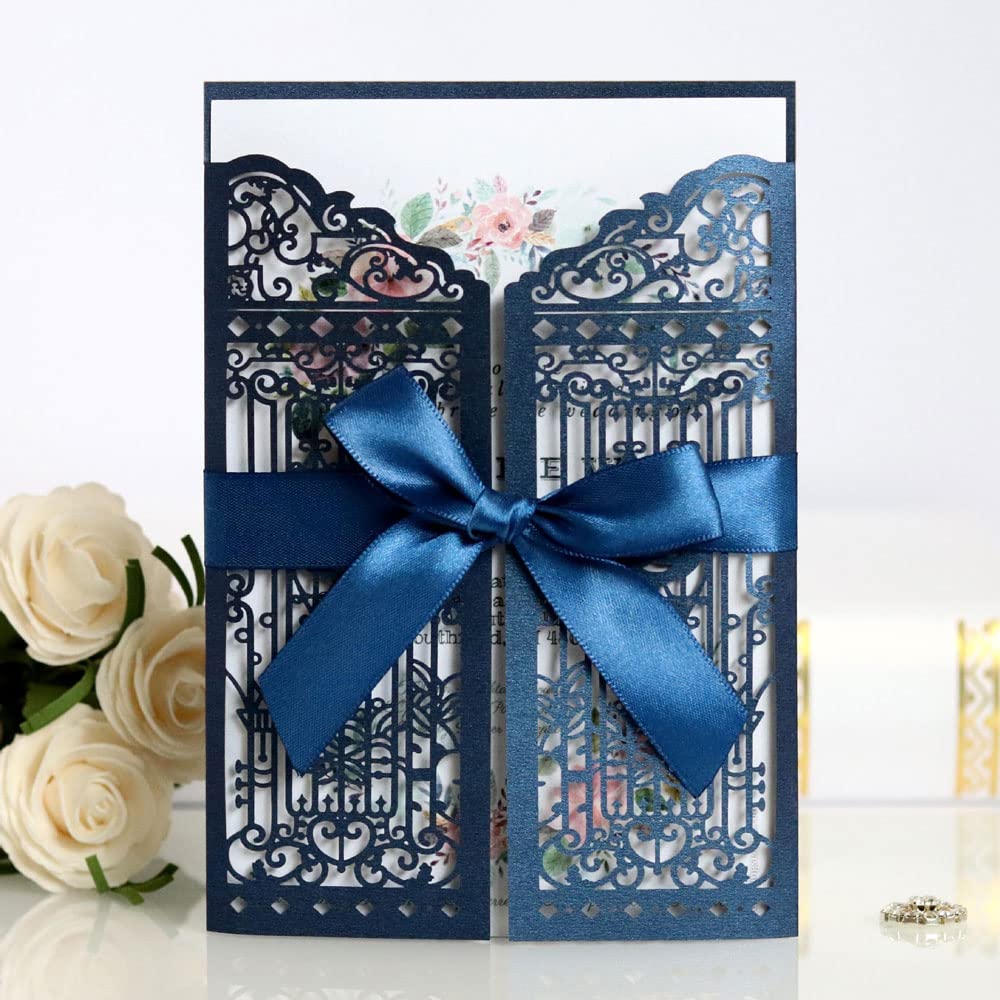 UMIMO Laser Cut Invitations 50 Packs Lace Favor Laser Cut Wedding Invitations Card Kit With Blank Printable Paper And Envelopes For Wedding,Birthday Parties,Baby Shower