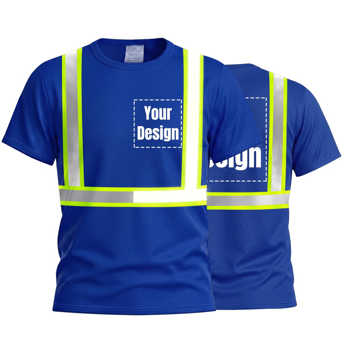 YOWESHOP Hi-Vis Safety T-Shirts Customize Your Logo Protective Work Shirts with Reflective Strips (L, Blue - Style 3)