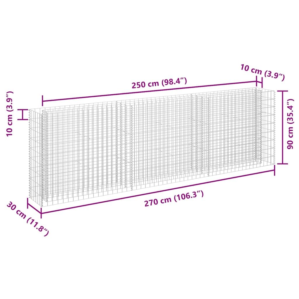 vidaXL Gabbione per Fioriera Gabbia Rete per Aiuola Accessori Arredo da Giardino Giardinaggio Orto Rialzato in Acciaio Zincato 270x30x90cm