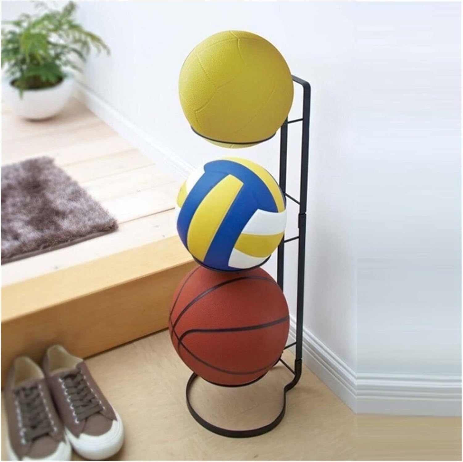 HEZB Movable Ball Storage Rack Basketball Stand Display Holder Sports Soccer Ball Football Volleyball Organizer Fit for Home Decoration : Sports & Outdoors