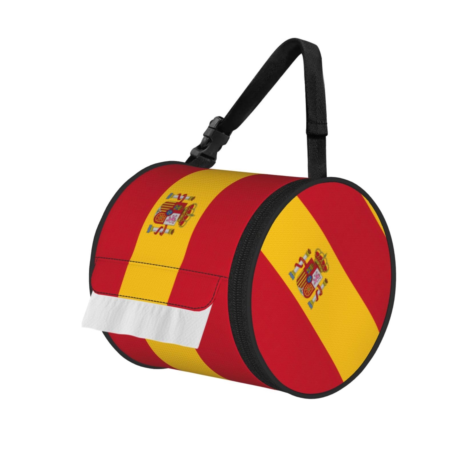 Spanish Flag Print Round Tissue Dispenser Bag With Carry Strap, Portable Roll Holder For Car Travel Home