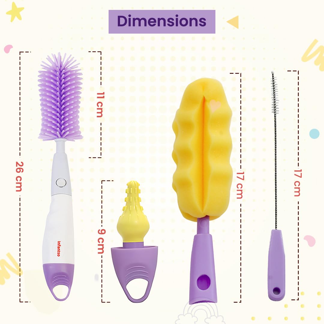 U-Grow Baby Feeding Bottle Cleaning Brush & Nipple Cleaner of Soft Silicone Bristle, 360° Movable, Easy & Scratch Free Cleaning for Narrow Neck & Wide Neck Feeding Bottles 1