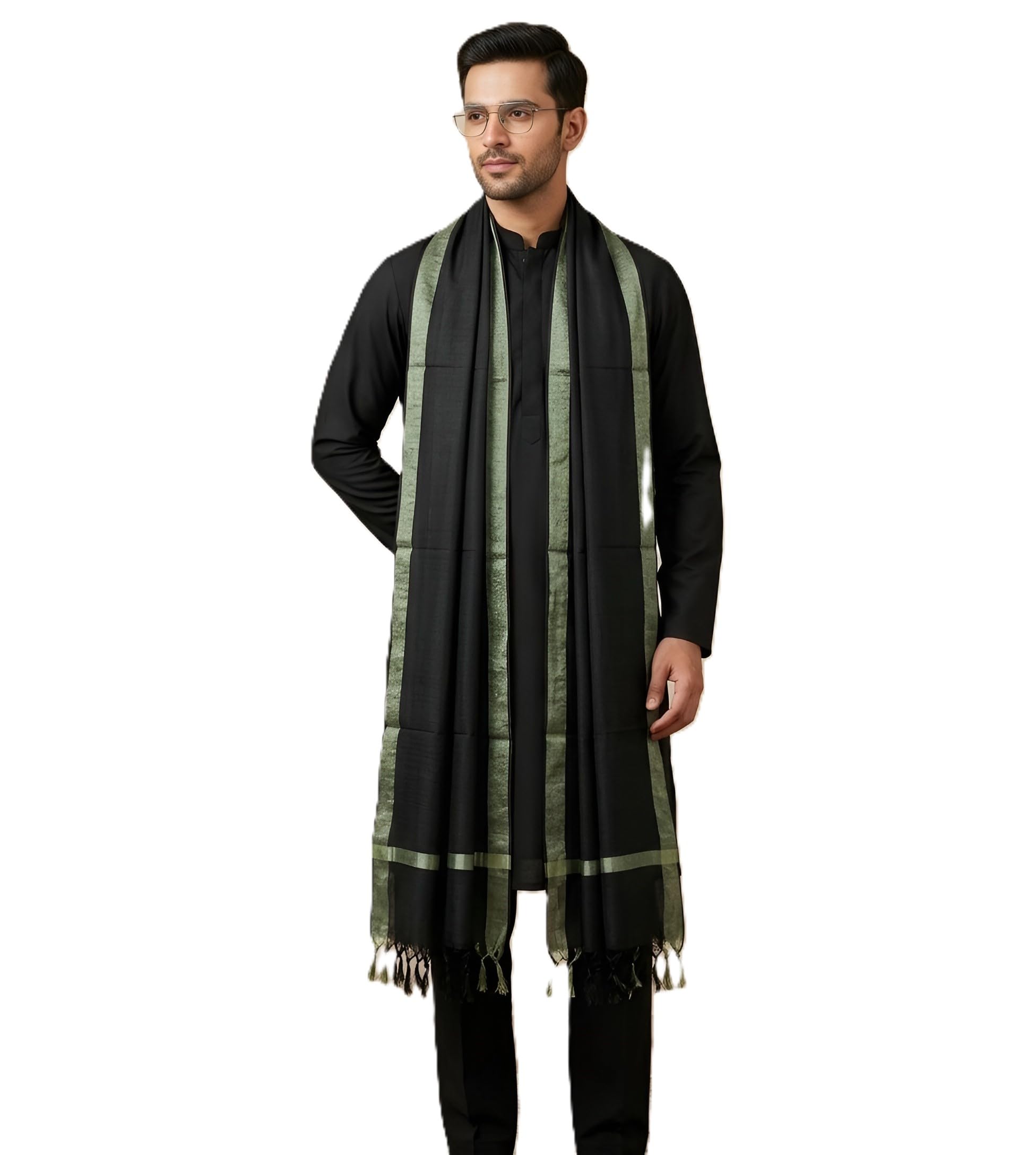 muffly Cotton Dupatta for Men with Elegant Golden Border | Lightweight Soft Breathable Ethnic Dupatta with Tassels | Traditional & Casual Wear (2.4m x 0.9m)-picture-32