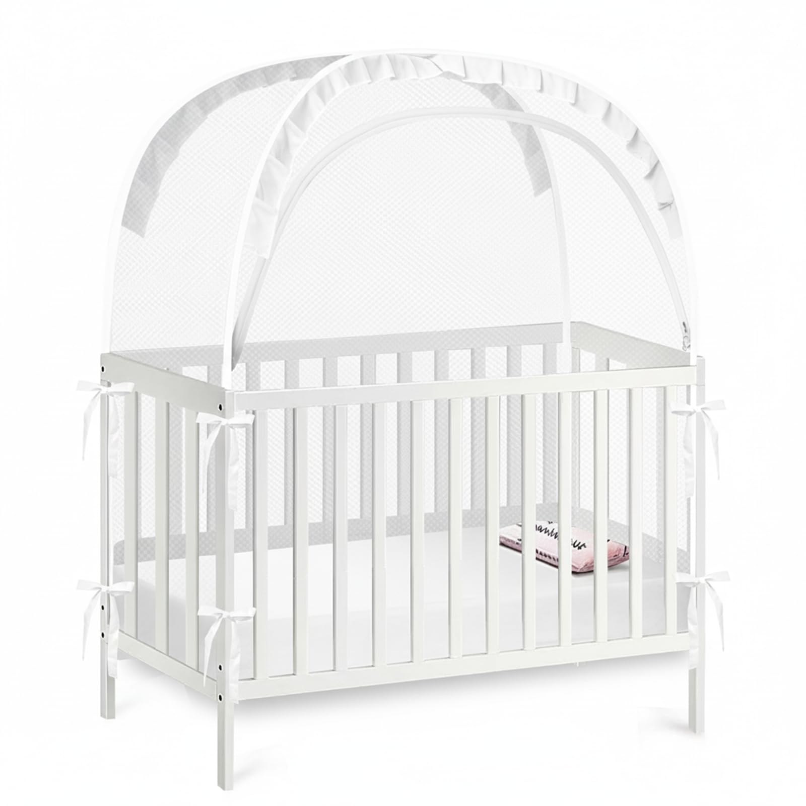 PandaEar Tenda pop-up per culla per evitare che il bambino si arrampichi, baldacchino traspirante per culla con cerniera, facile installazione (bianco)