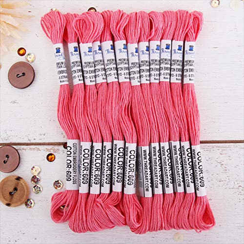 Image of 12 Skeins ThreadArt Cotton Embroidery Floss, Bright Pink | Long fiber cotton embroidery floss for cross stitch, hand embroidery and bracelets. Six-strand floss separates easily.